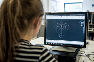 Series of photos showing students working on computers to produce CAD drawings